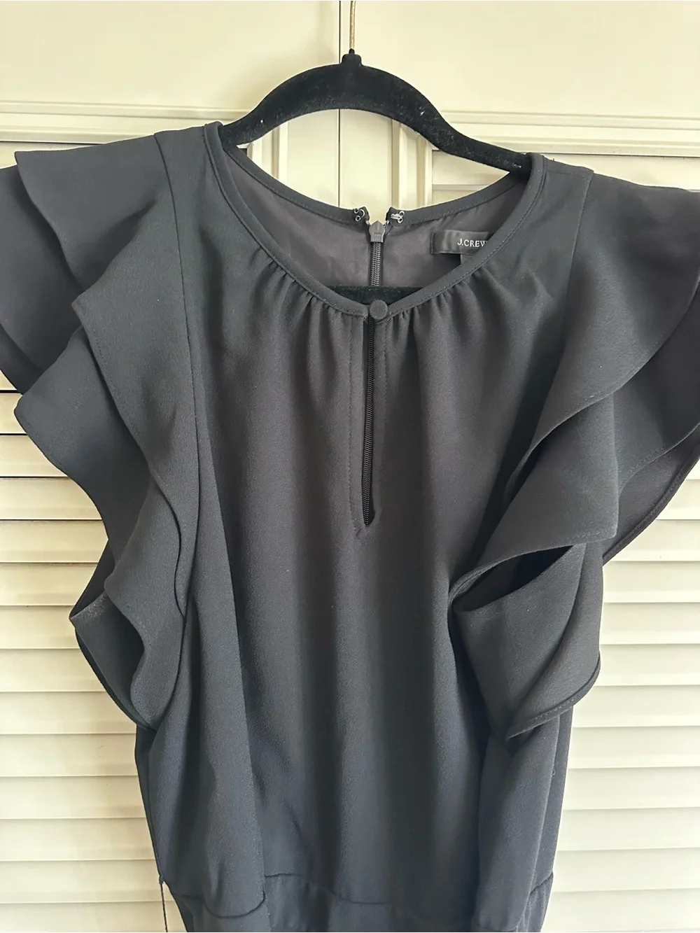 J. Crew Black Ruffle-Sleeve Romper with Waist Tie